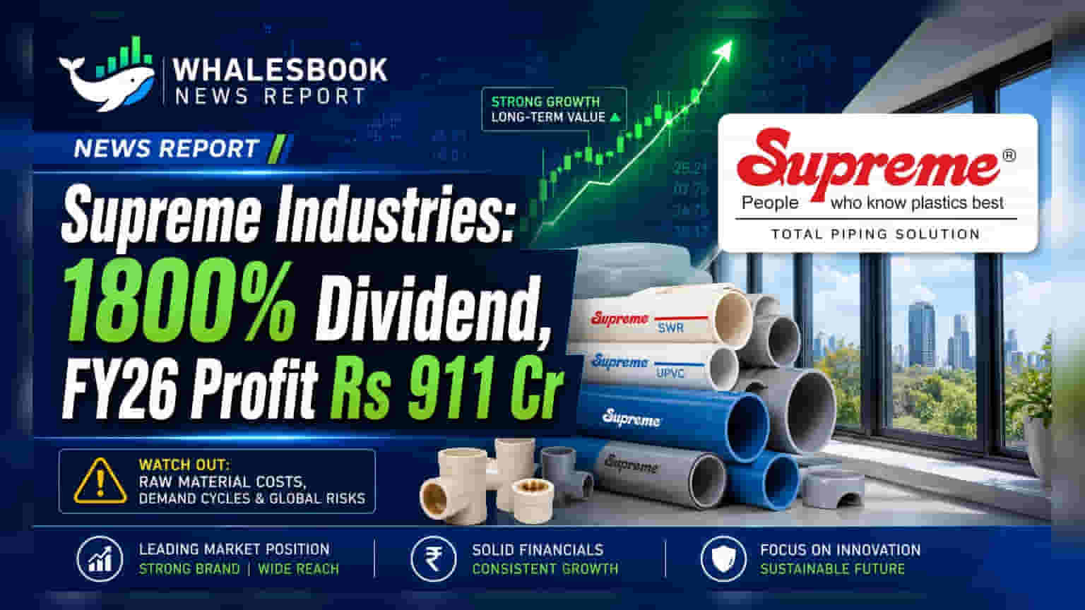 Supreme Industries: 1800% ਡਿਵੀਡੈਂਡ ਦਾ ਐਲਾਨ, FY26 ਵਿੱਚ ₹911 ਕਰੋੜ ਦਾ ਮੁਨਾਫ਼ਾ