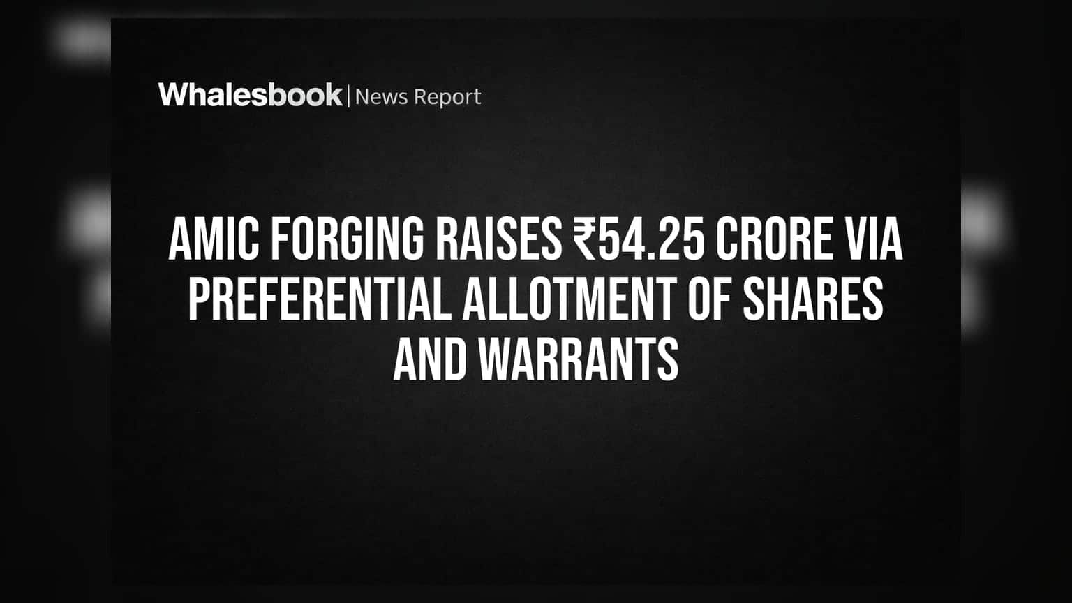 Amic Forging Raises ₹54.25 Crore via Preferential Allotment of Shares and Warrants