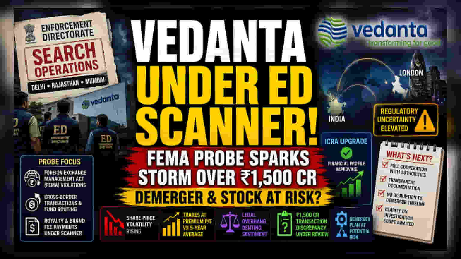 Vedanta Group पर ED का शिकंजा! FEMA उल्लंघन की जांच, ऑफिसों में छापेमारी
