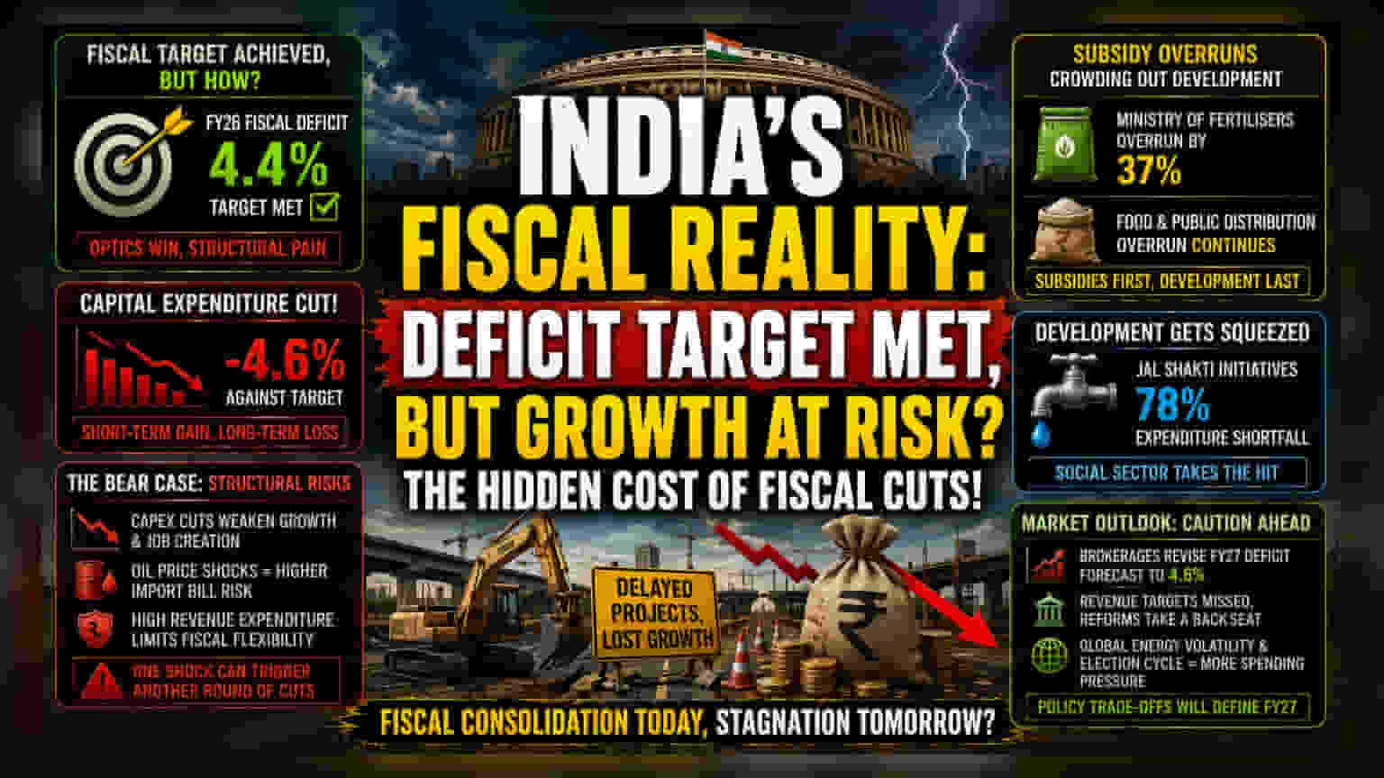 FY26 भारत का फिस्कल गणित: रेवेन्यू गैप छुपाने के लिए Capex में कटौती