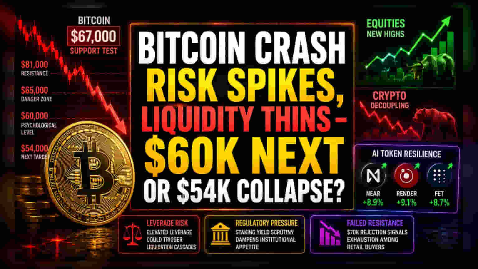 బిట్‌కాయిన్ (Bitcoin) కష్టాల్లో: $67K సపోర్ట్ బ్రేక్ అవుతుందా? భయపడే $54Kకు పడిపోతుందా?