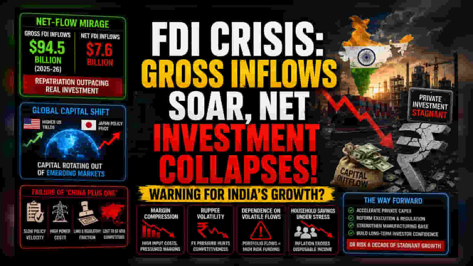 இந்தியாவில் FDI தேக்கம்: வளர்ச்சி இருந்தும் ஏன் பணம் வெளியேறுகிறது?