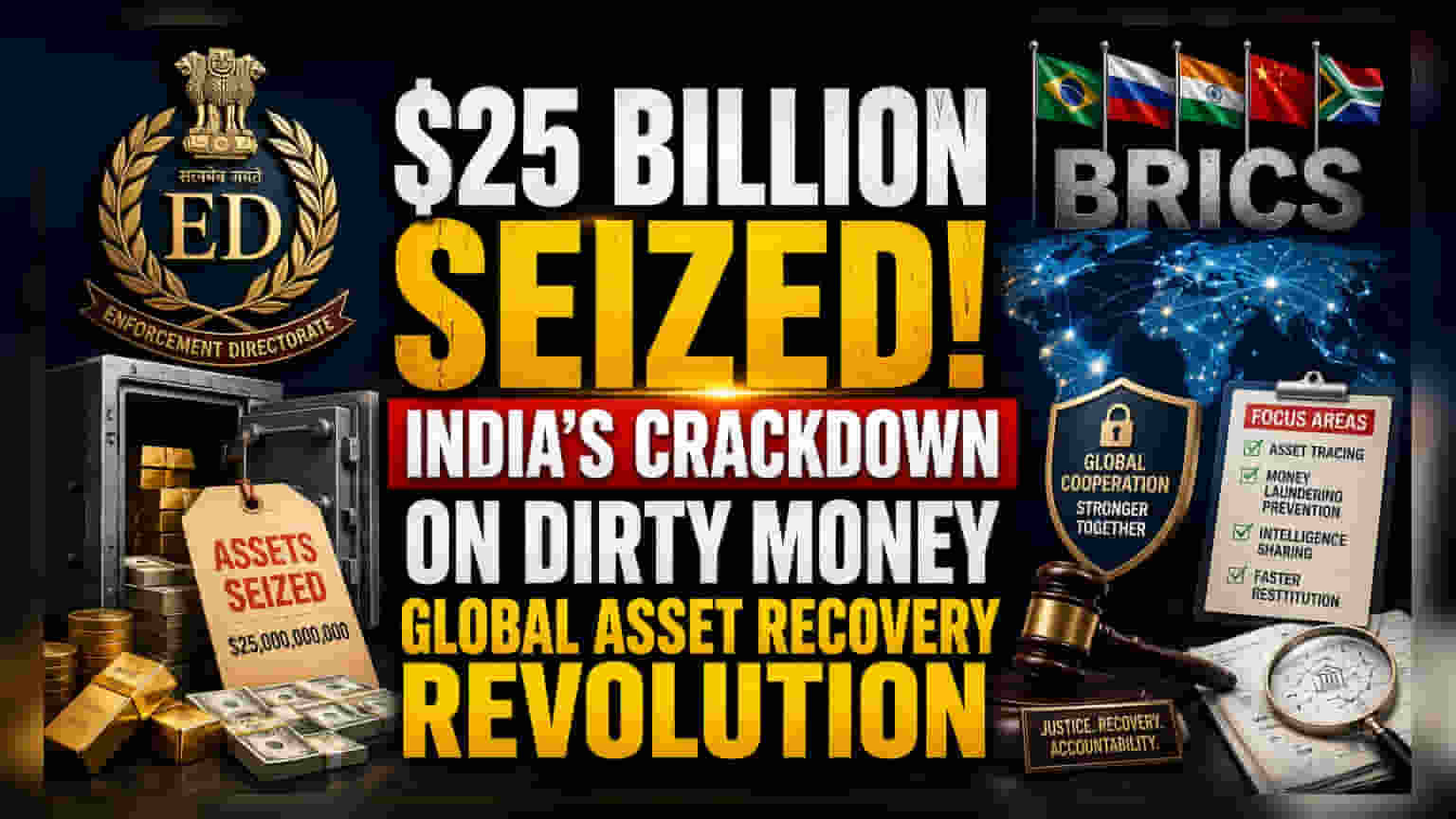 ED ਦੀ ਵੱਡੀ ਕਾਰਵਾਈ: BRICS ਸੰਮੇਲਨ ਦੌਰਾਨ **$25 ਬਿਲੀਅਨ** ਤੋਂ ਵੱਧ ਦੀਆਂ ਨਾਜਾਇਜ਼ ਜਾਇਦਾਦਾਂ ਜ਼ਬਤ