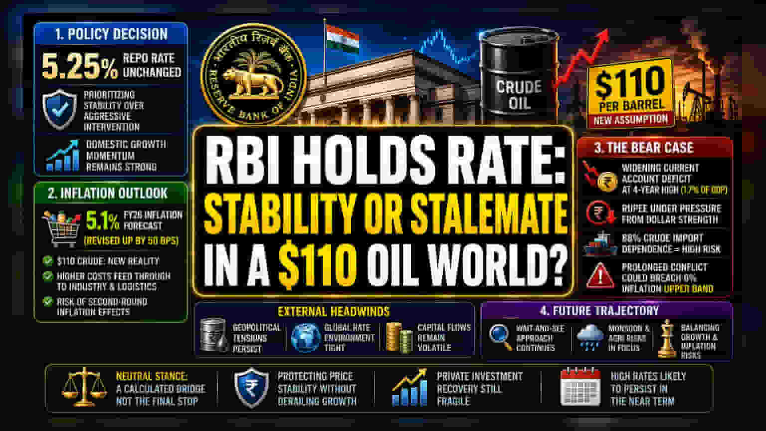 RBI Holds Rates as Oil Shock Slashes India Growth Forecast