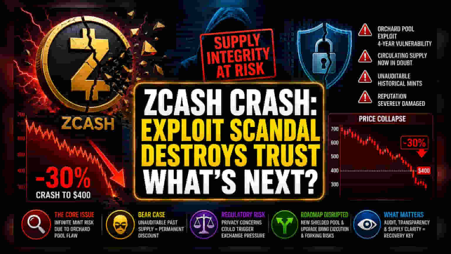Zcash का क्रैश: $400 का सपोर्ट टूटा, जानिए वजह