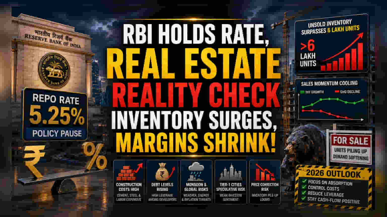 RBI రెపో రేటు హోల్డ్.. రియల్టీలో పెరిగిన ఇన్వెంటరీతో డెవలపర్లకు కష్టాలు!