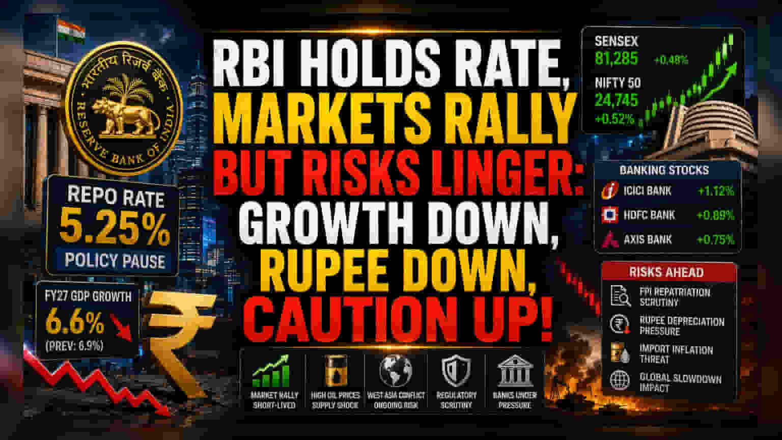 RBI ने रेपो रेट कायम ठेवला, पण GDP वाढीचा अंदाज घटला: शेअर बाजारात मंदीची भीती?
