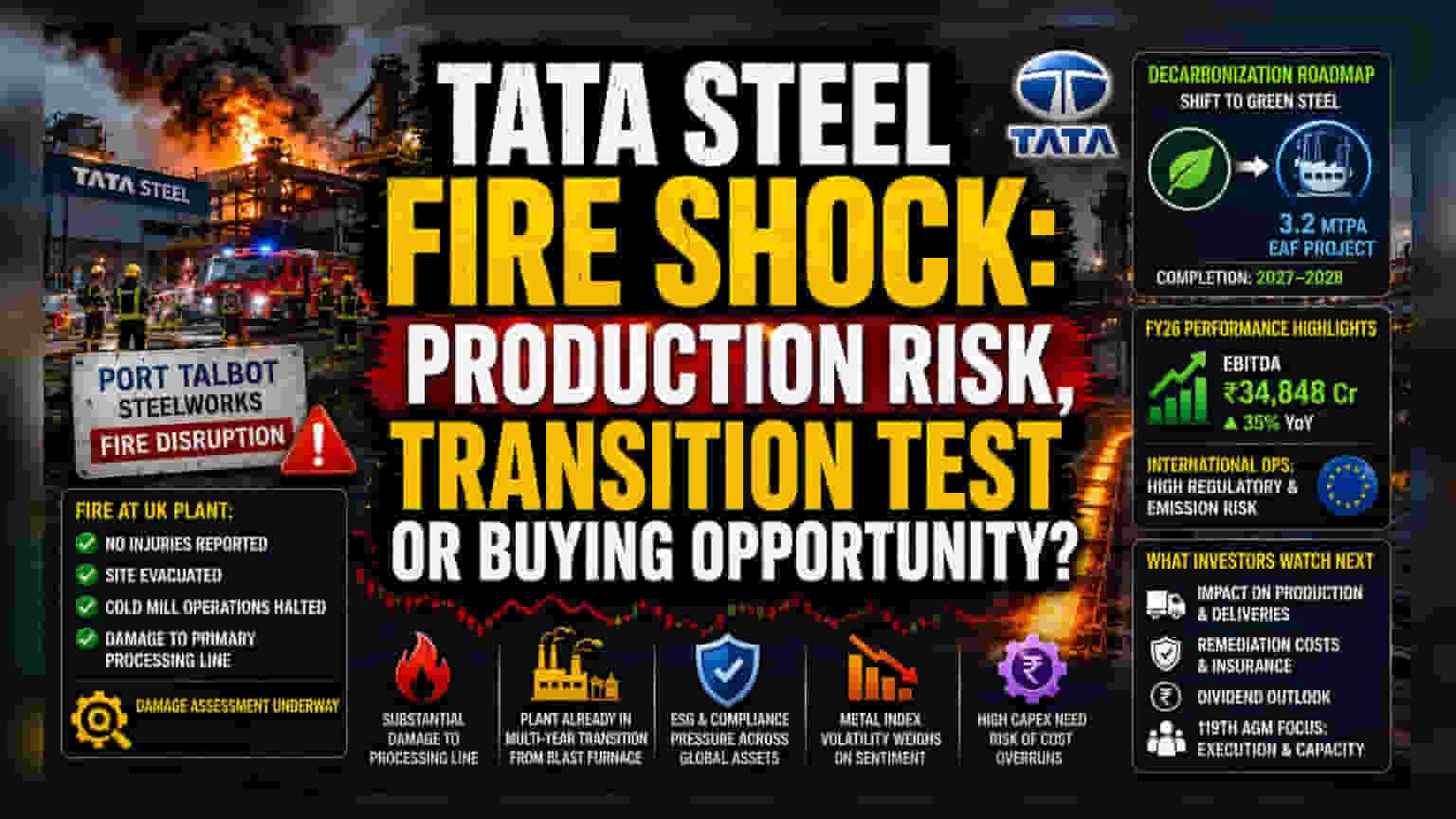 டாடா ஸ்டீல் UK தீ விபத்து: Port Talbot ஆலையில் தீ, கார்பன் குறைப்புக்கு பெரும் சிக்கல்