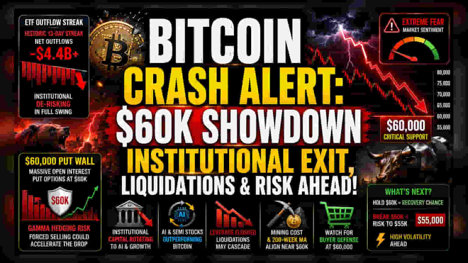 Bitcoin: $60,000નો સપોર્ટ દબાણ હેઠળ, ETFમાંથી પૈસા ઉપાડવાનો સિલસિલો ચાલુ