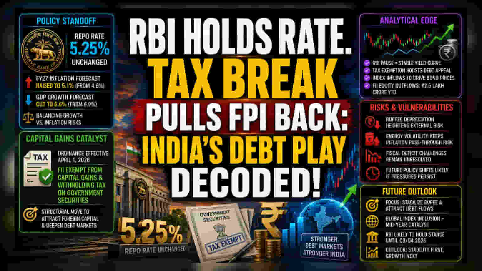 RBI ના વ્યાજ દરો યથાવત: વિદેશી બોન્ડ ઇનફ્લો માટે નવા ટેક્સ નિયમો