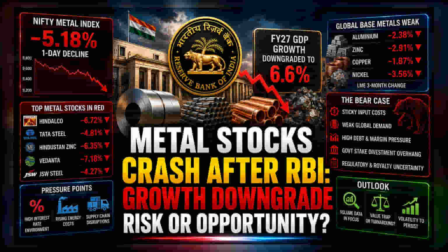 మెటల్ రంగంలో పతనం: RBI వృద్ధి అంచనాలు తగ్గడంతో సెంటిమెంట్ దెబ్బతింది