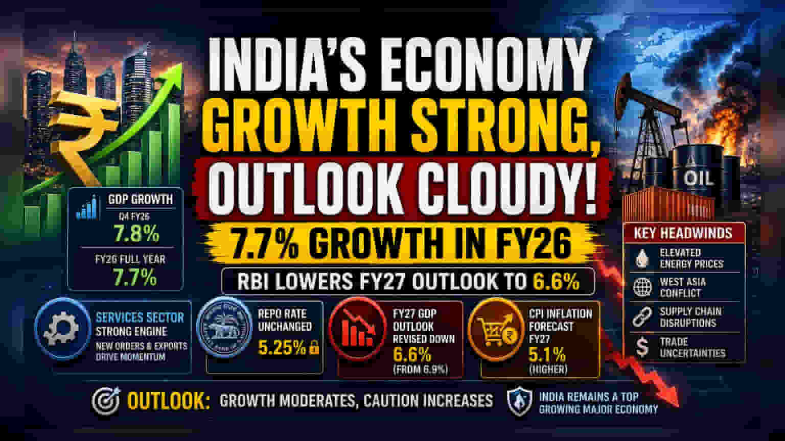 இந்திய பொருளாதாரம்: Q4-ல் **7.8%** வளர்ச்சி; ஆனால் RBI கணிப்பு குறைவு!