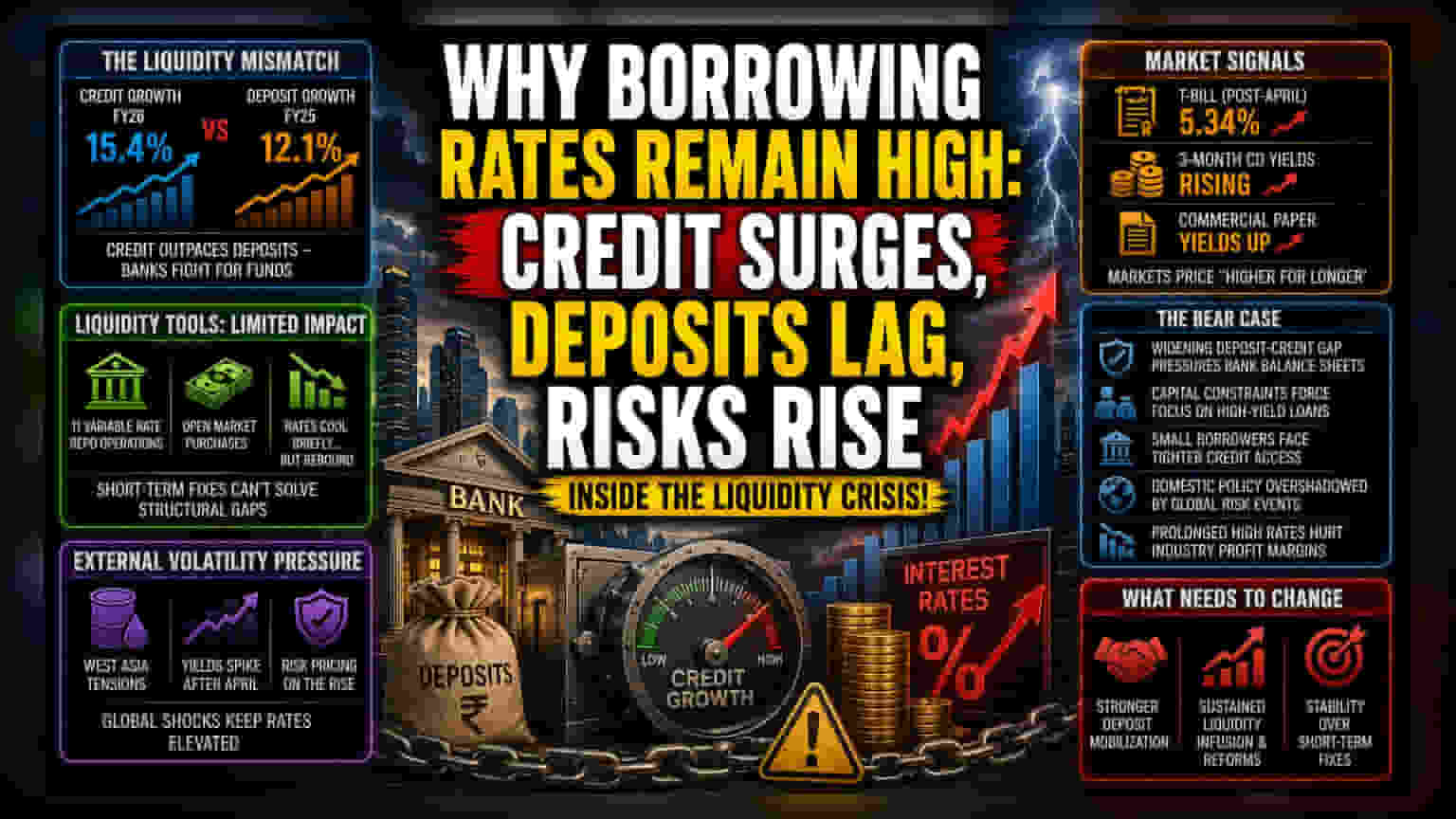 RBI Credit Crunch Stalls Rate Relief as Deposit Gap Widens