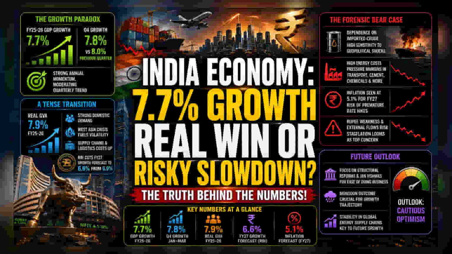India's FY26 GDP Hits 7.7%, But Stagflation Risks Loom