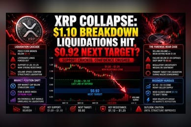 XRP Liquidation Cascade Tests $1.09 Floor as Buyers Falter