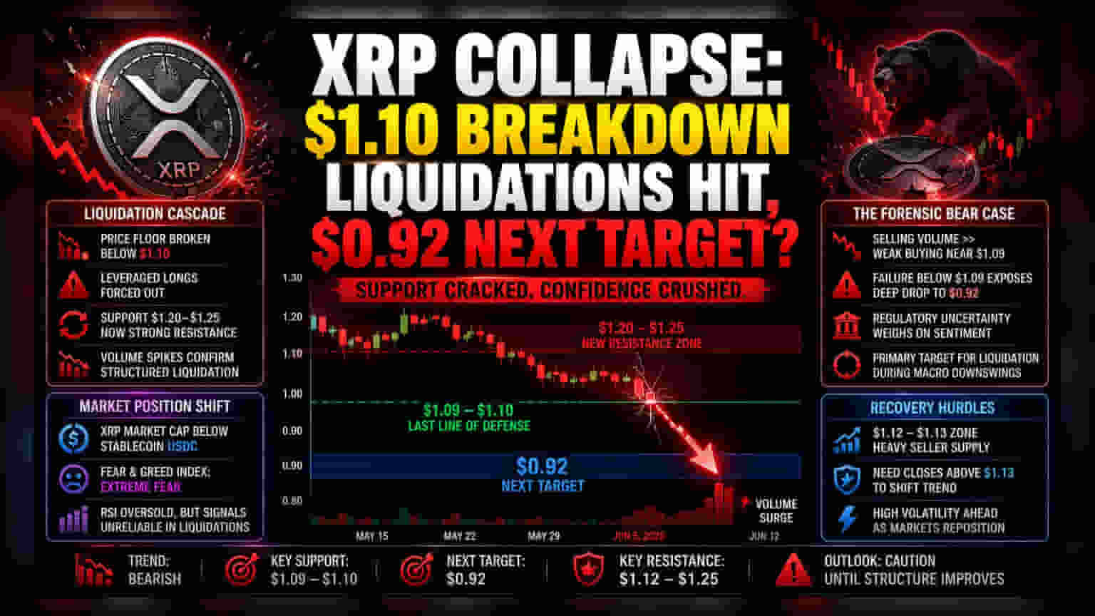 XRP ਦੀ ਕੀਮਤ 'ਤੇ ਡਿੱਗਣ ਦਾ ਸੰਕਟ: $1.09 ਦਾ ਪੱਧਰ ਟੁੱਟਿਆ, ਨਿਵੇਸ਼ਕਾਂ 'ਚ ਚਿੰਤਾ