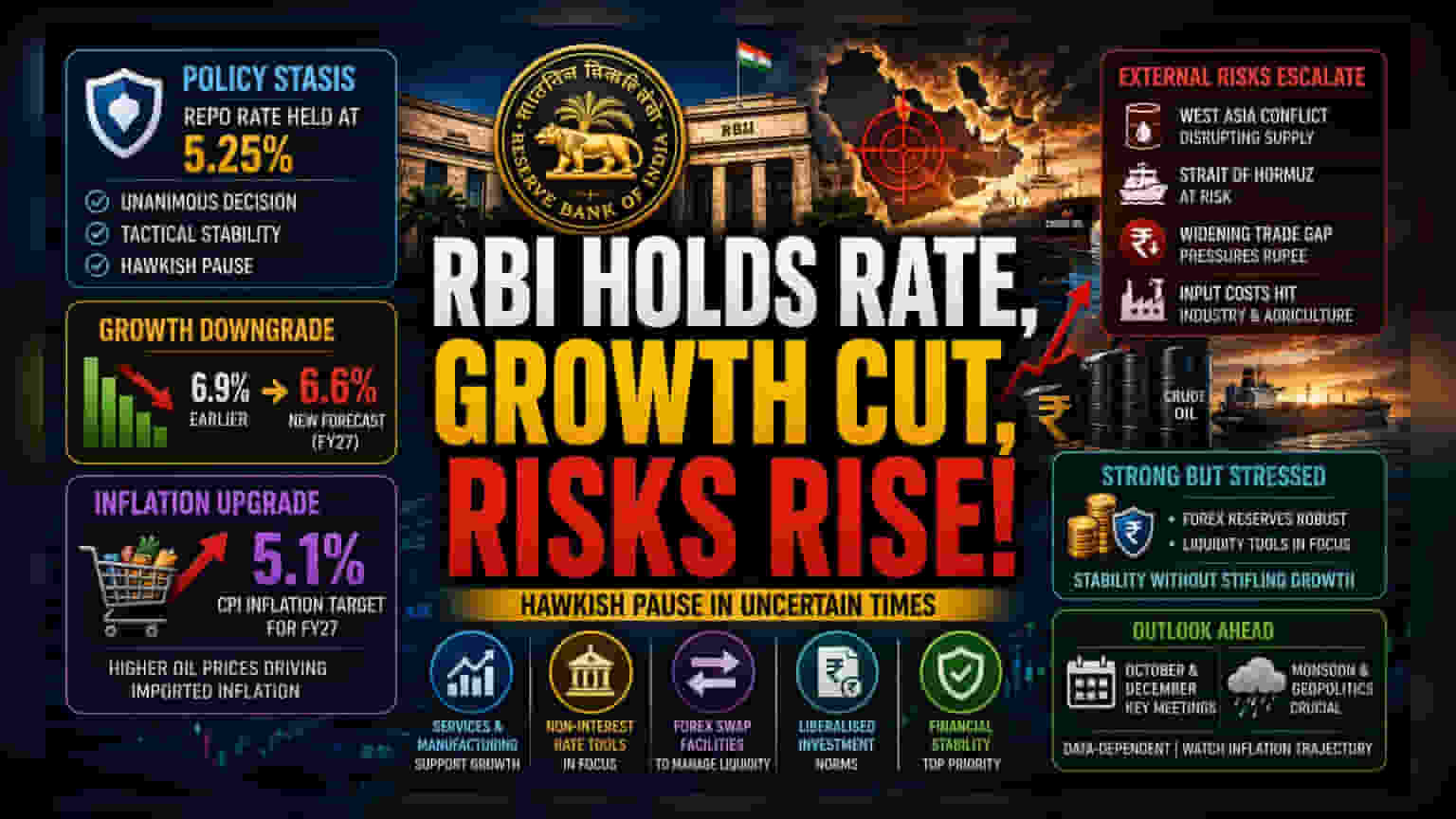 RBI નો મોટો નિર્ણય: રેપો રેટ 5.25% યથાવત, ગ્લોબલ ભાવ વૃદ્ધિનું જોખમ
