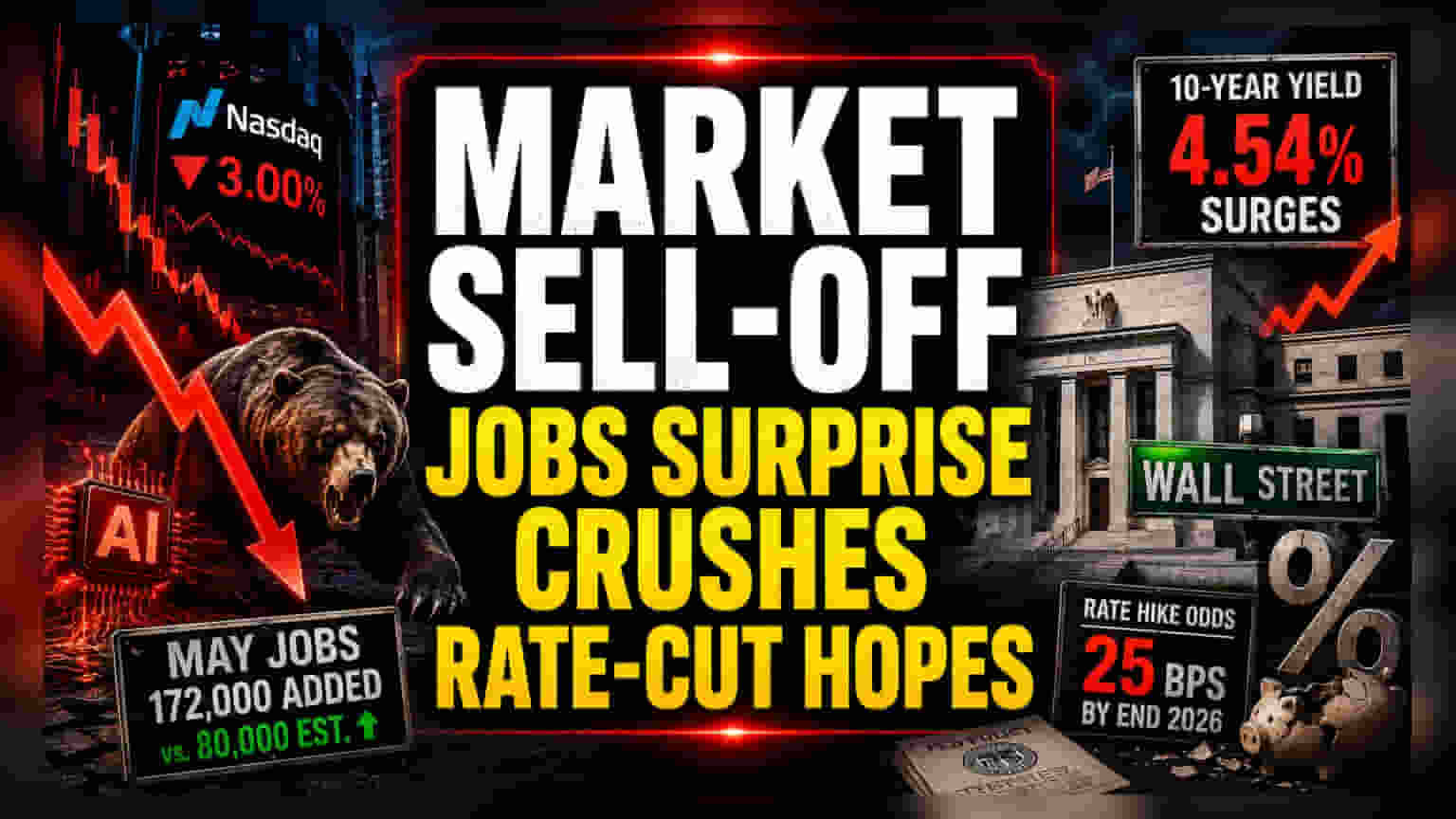 Nasdaq Slides 3% as May Jobs Surge Dims Rate-Cut Hopes