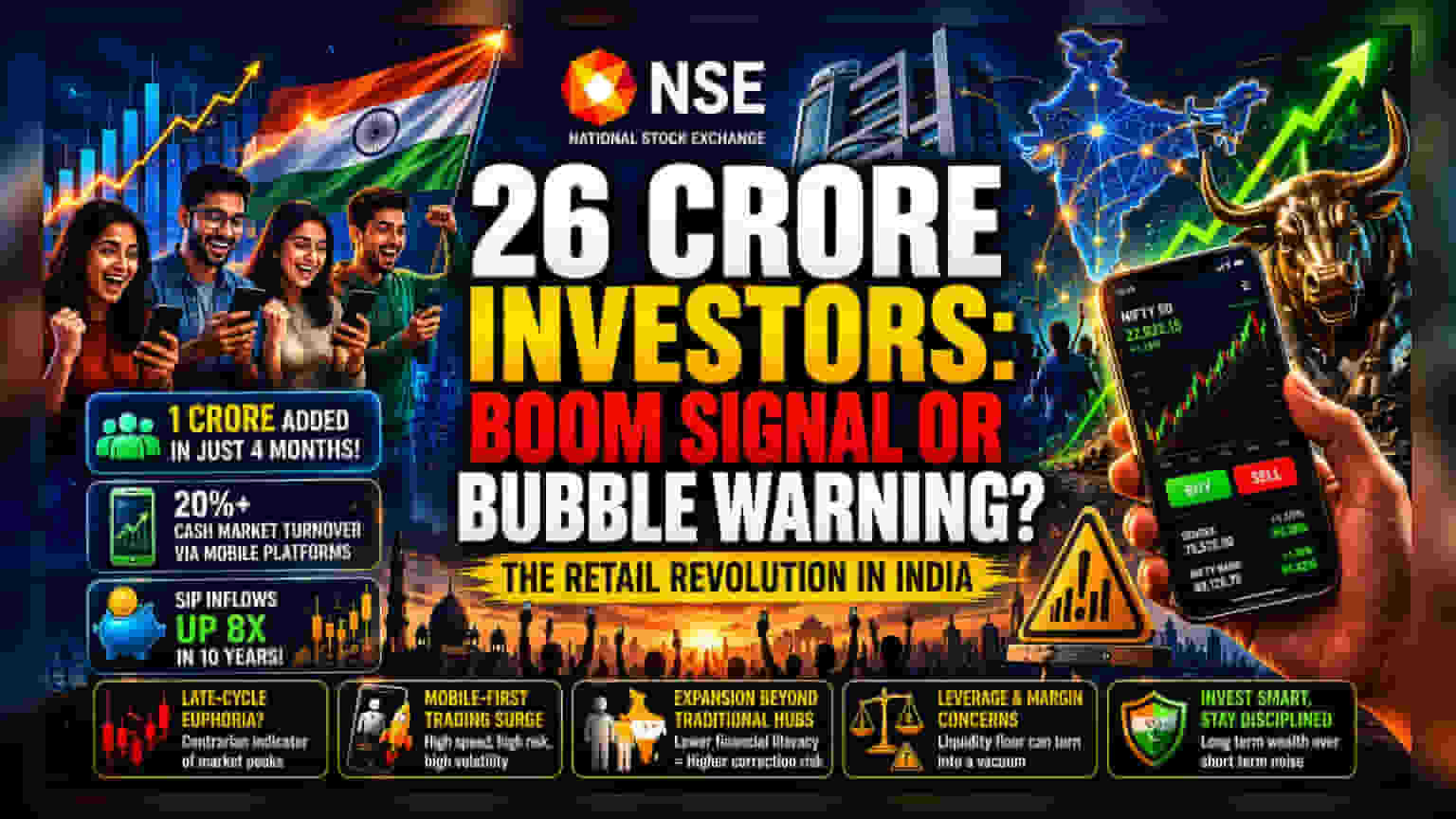 NSE 26 કરોડ એકાઉન્ટ્સ પાર: રોકાણકારોની ભીડમાં છુપાયેલા જોખમો