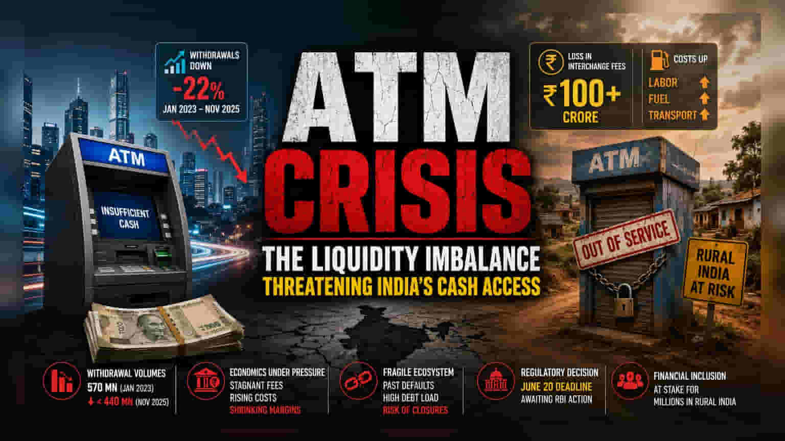 ATM उद्योगावर टांगती तलवार! रोख वितरणातील गर्दीमुळे हजारो मशीन्स बंद पडणार?