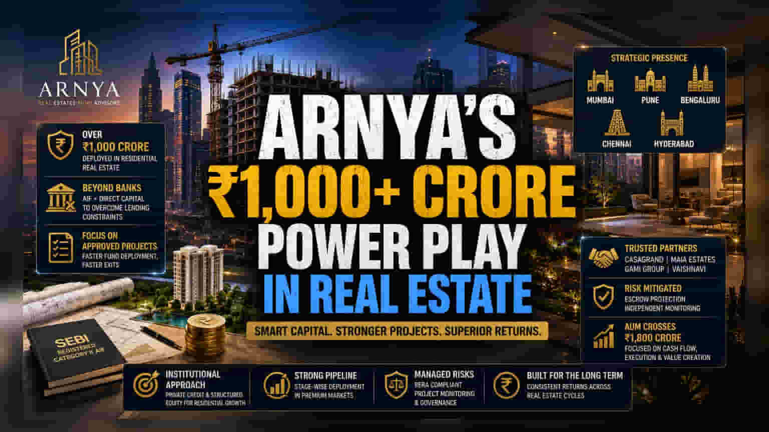 Arnya Fund Hits Rs 1,000 Crore Deployments in Indian Realty