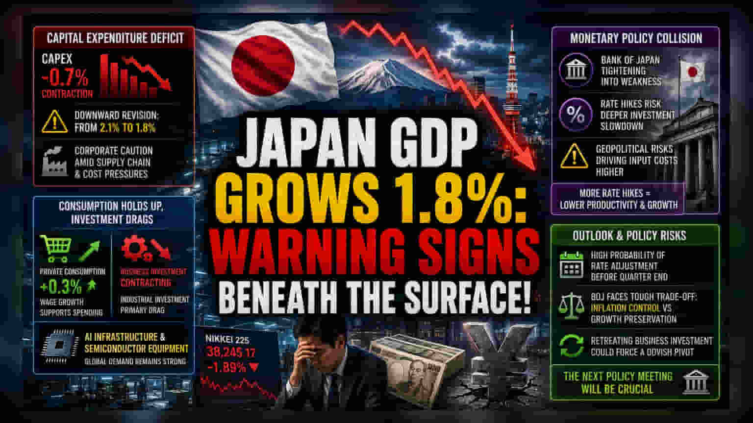 Japan GDP: कॅपिटल एक्सपेंडिचर घटल्याने वाढ मंदावली, अर्थव्यवस्था धोक्यात?