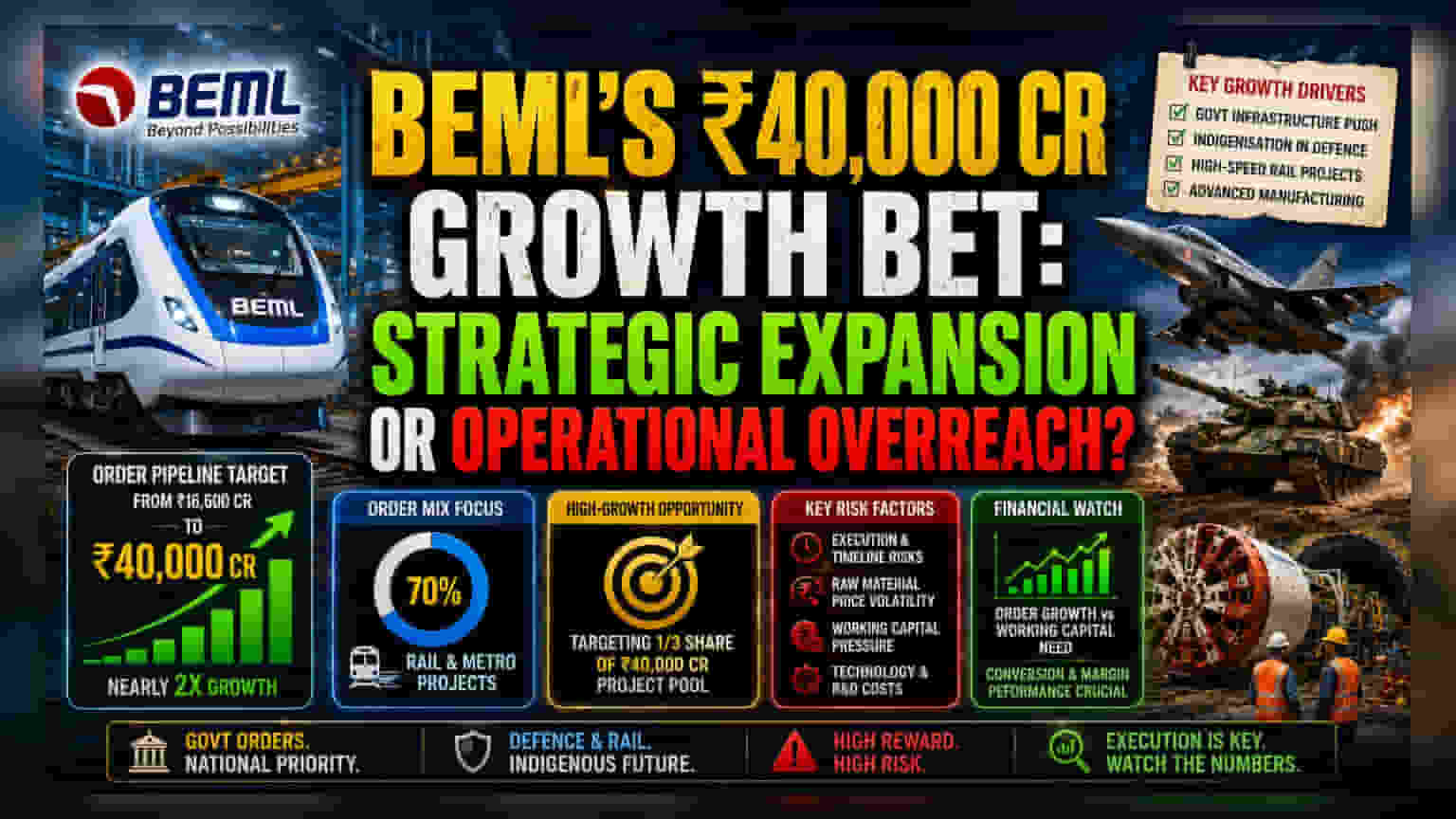 BEML ના ઓર્ડર બુકને લાગ્યો ગ્રહણ? ₹31,000 કરોડના લક્ષ્યાંકમાં એક્ઝિક્યુશન અને માર્જિનનો પ્રેશર