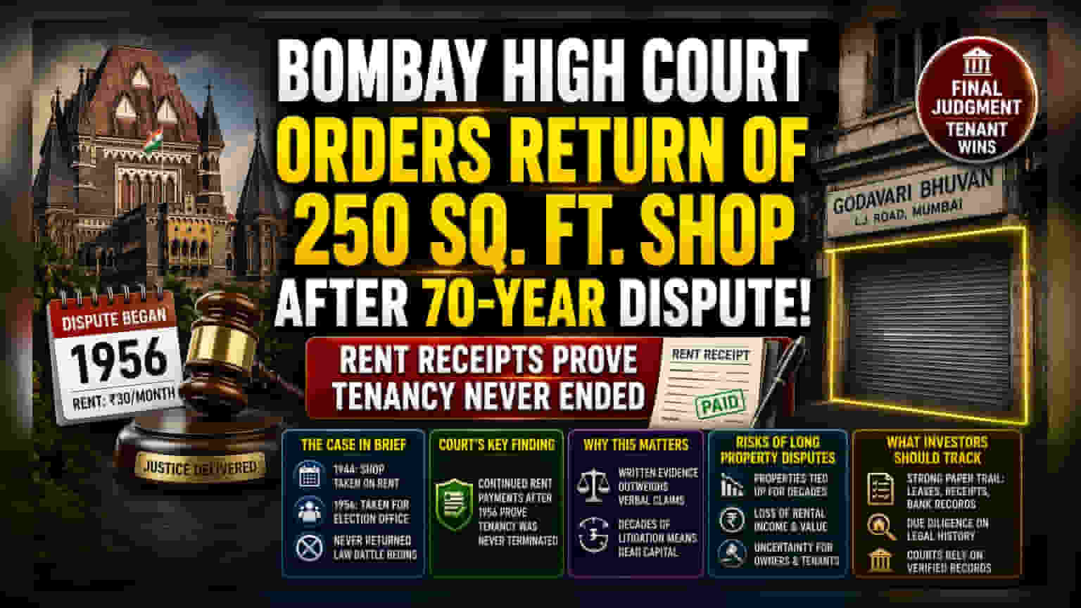 Bombay HC తీర్పు: 70 ఏళ్ల ఆస్తి వివాదానికి తెర, అద్దె రసీదులకే కీలకం