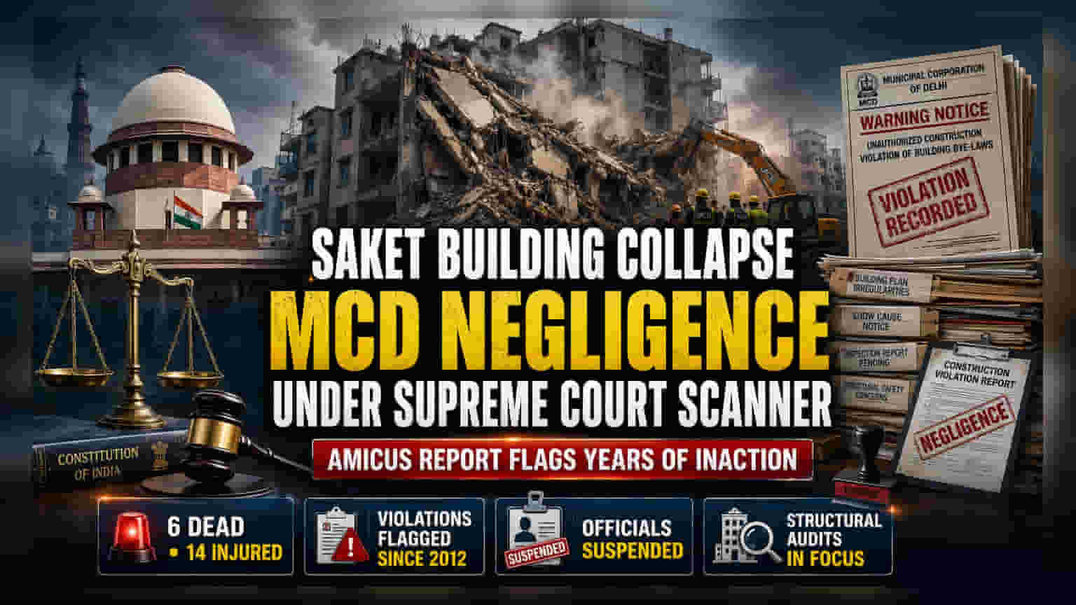 Delhi Building Collapse: SC ਅਮਿਕਸ ਰਿਪੋਰਟ ਨੇ MCD ਦੀ ਲਾਪਰਵਾਹੀ ਵੱਲ ਇਸ਼ਾਰਾ ਕੀਤਾ