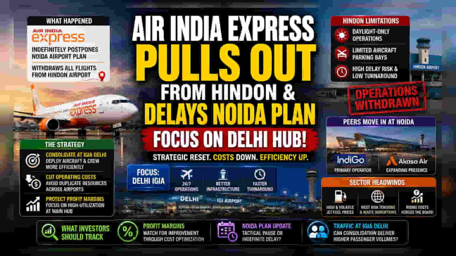 Air India Express Delhi-NCR: હિન્ડન એરપોર્ટ છોડ્યું, નોઈડા એન્ટ્રી સ્થગિત, IGIA પર ફોકસ