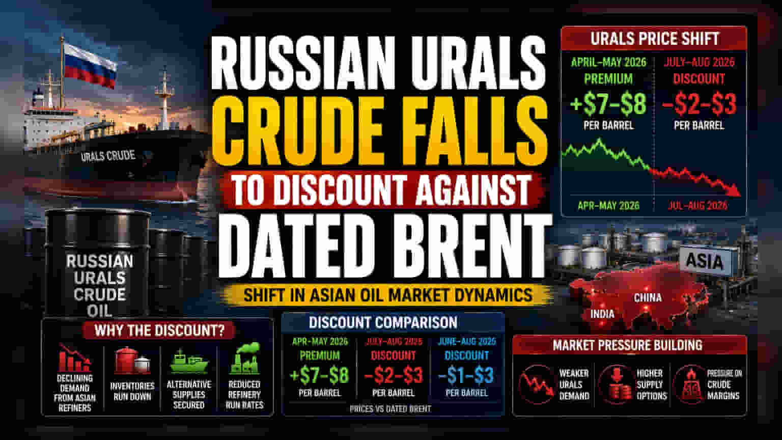 Russian Urals Oil Slumps to Discount as Asian Demand Collapses