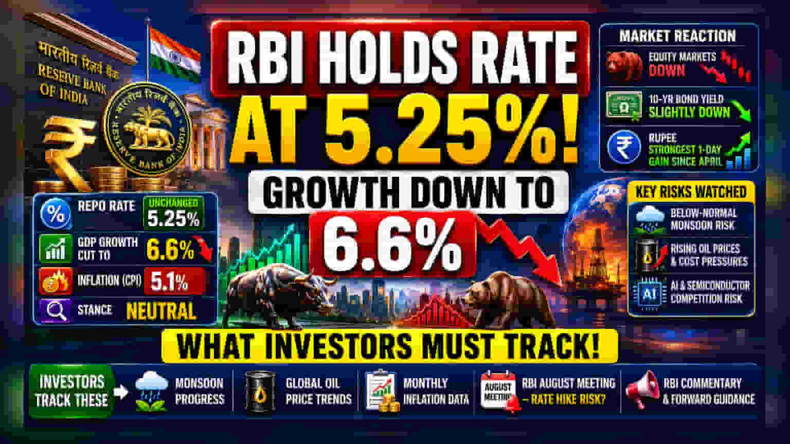 RBI ने रेपो रेट 5.25% वर स्थिर ठेवला: गुंतवणूकदारांसाठी महत्त्वाचे अपडेट्स!