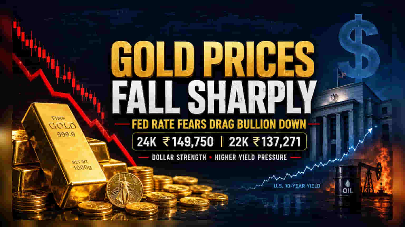 Gold Price: सोने के भावों में बड़ी गिरावट! जानिए क्यों, अमेरिकी ब्याज दरें और डॉलर बने वजह