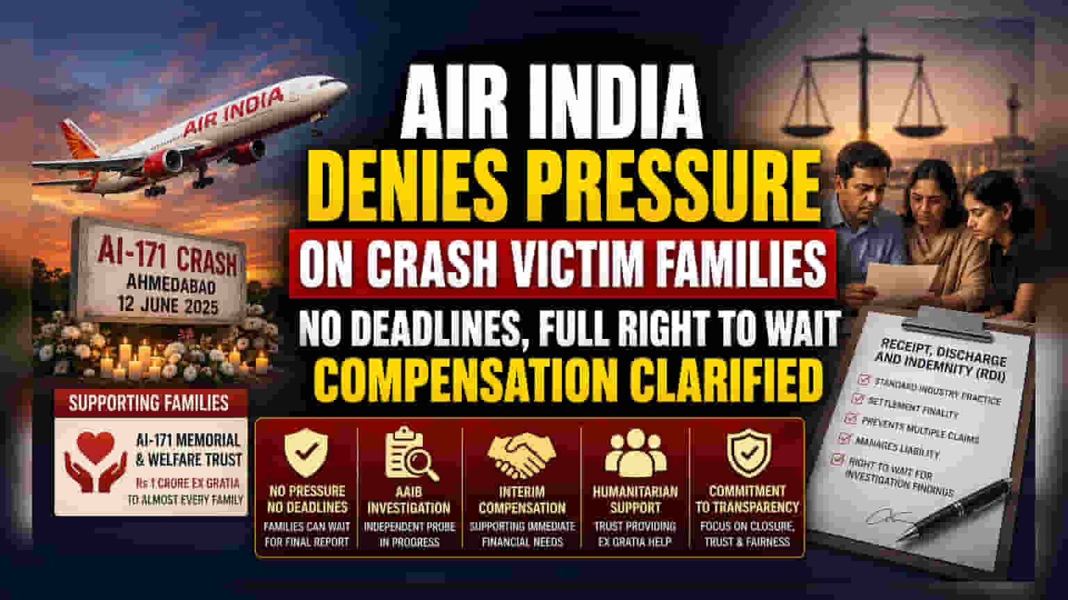 Air India: விபத்து குடும்பங்களுக்கு அழுத்தம் கொடுக்கவில்லை - ஏர் இந்தியா மறுப்பு