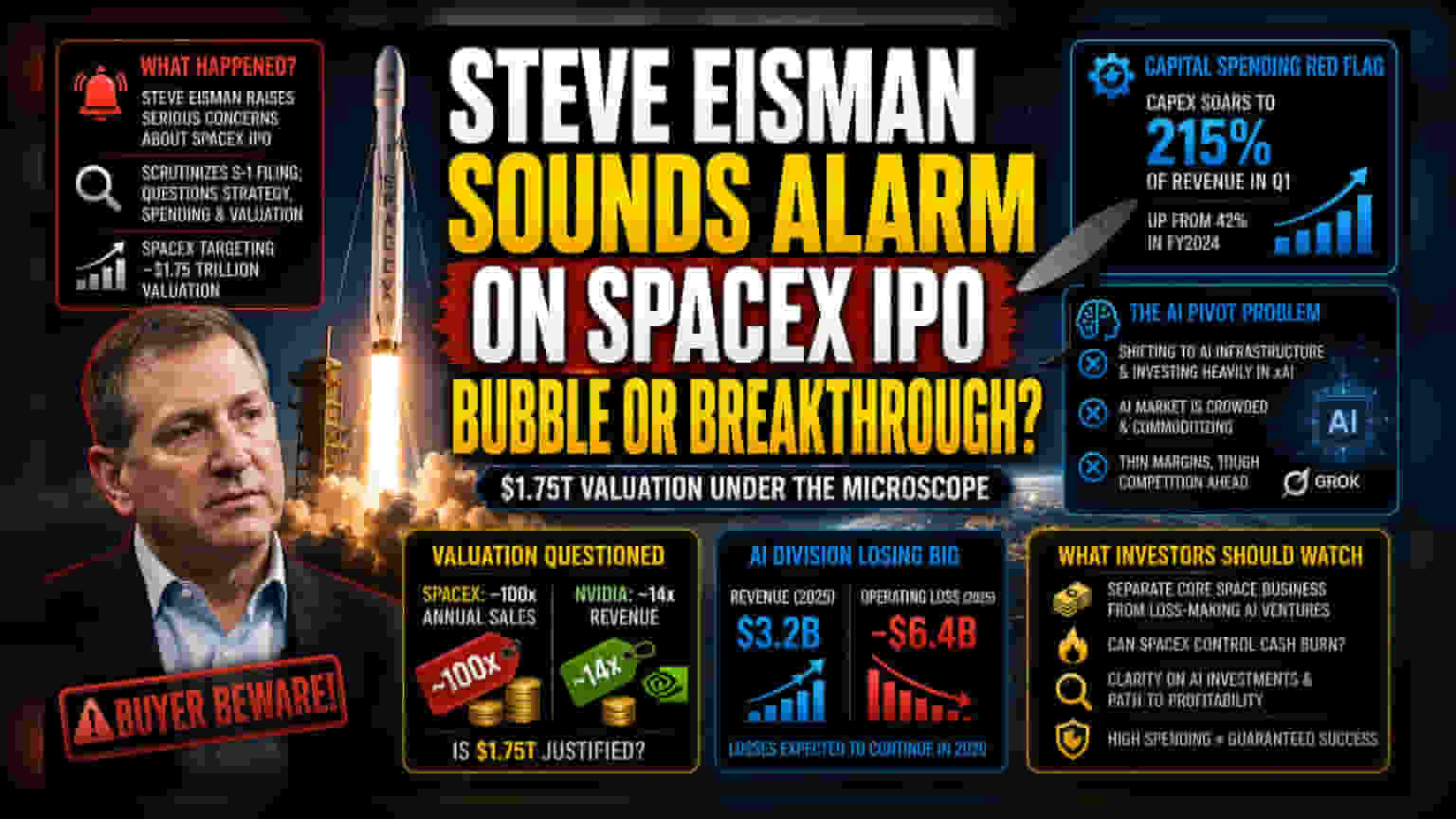 SpaceX IPO Faces Skepticism: Steve Eisman Warns on AI Costs