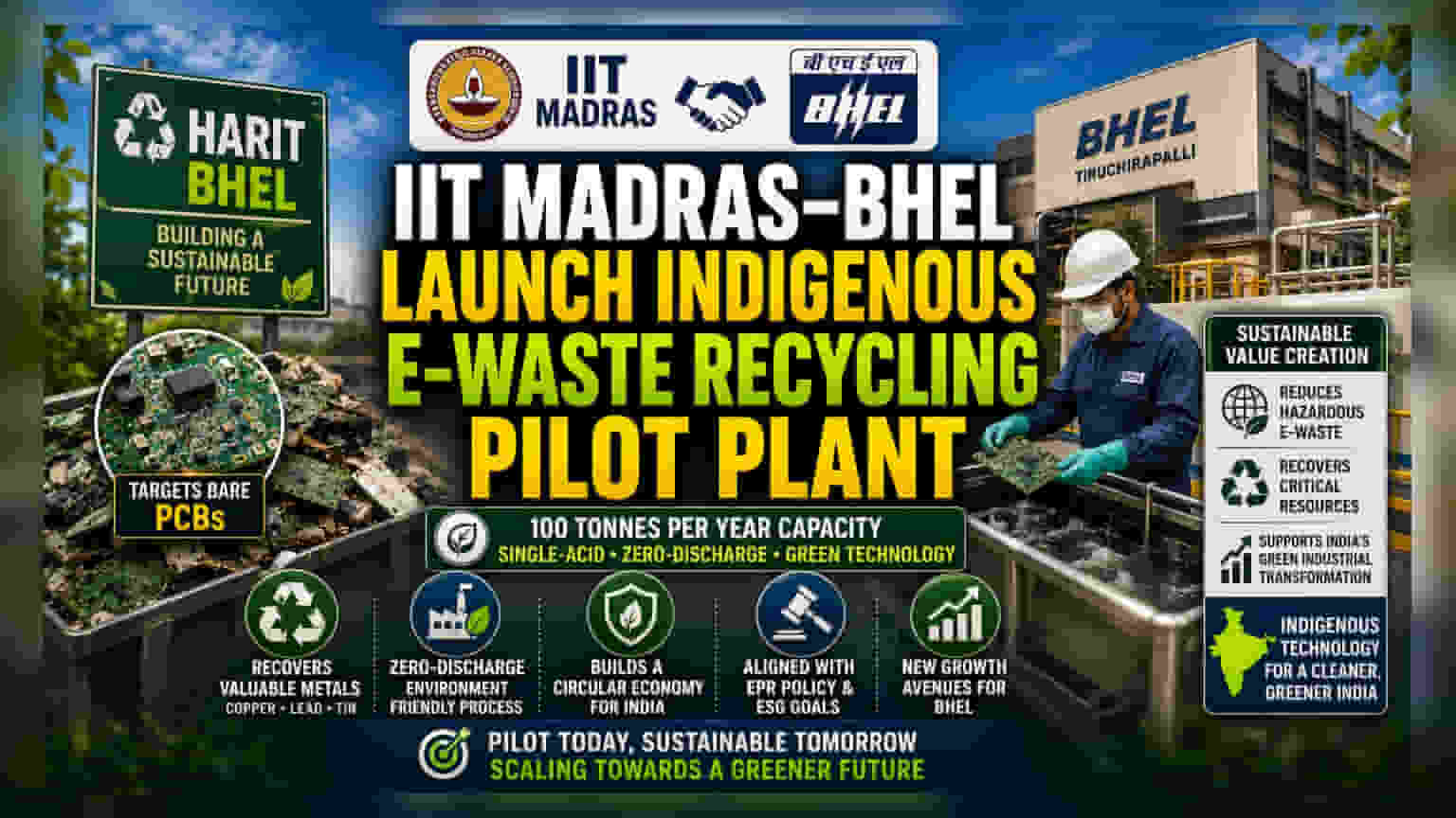 IIT मद्रास और BHEL की e-waste रिसाइक्लिंग में बड़ी पहल, लॉन्च हुआ पायलट प्लांट