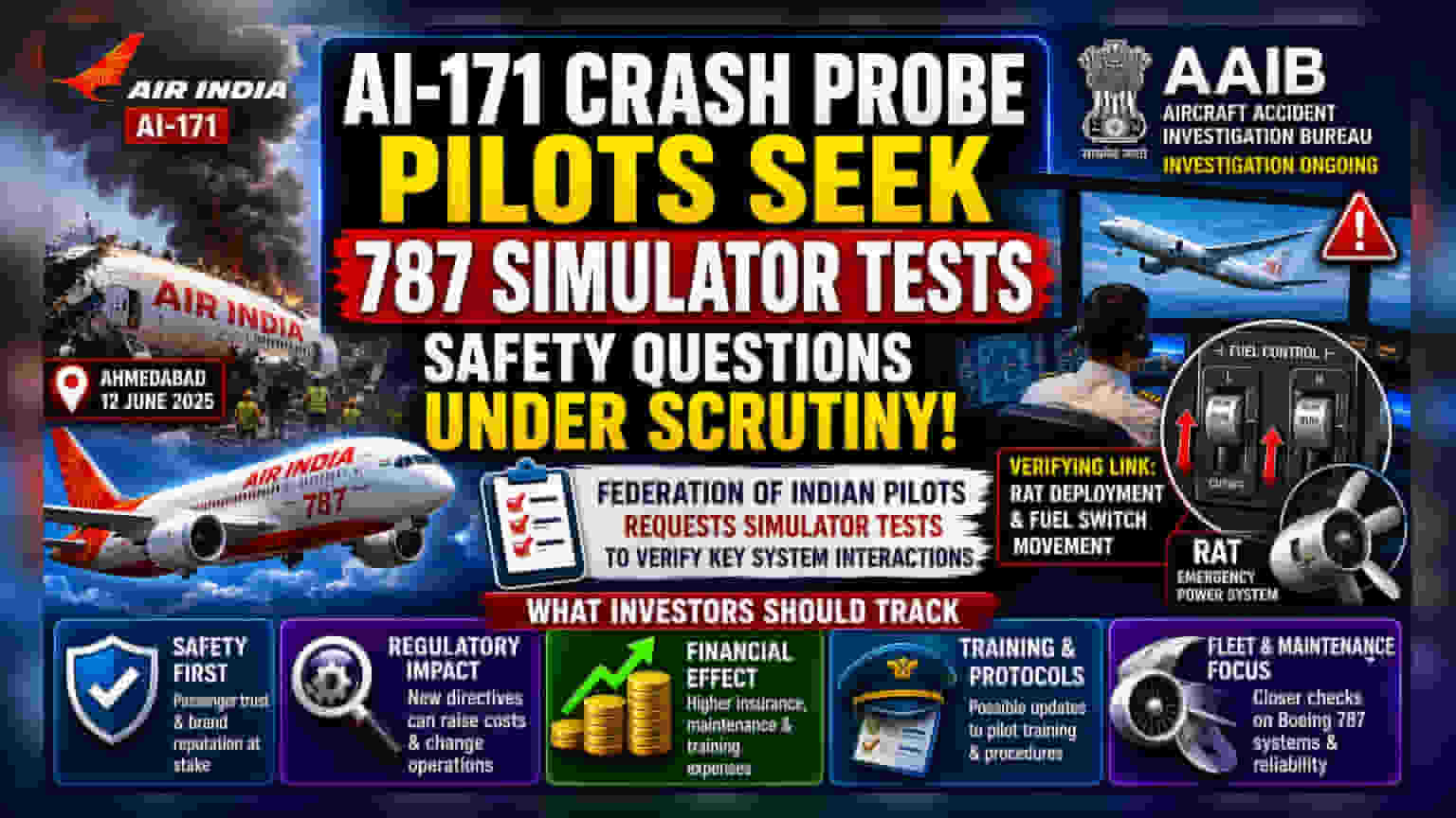 Air India Crash Probe: पायलटों की सिमुलेटर टेस्ट की मांग