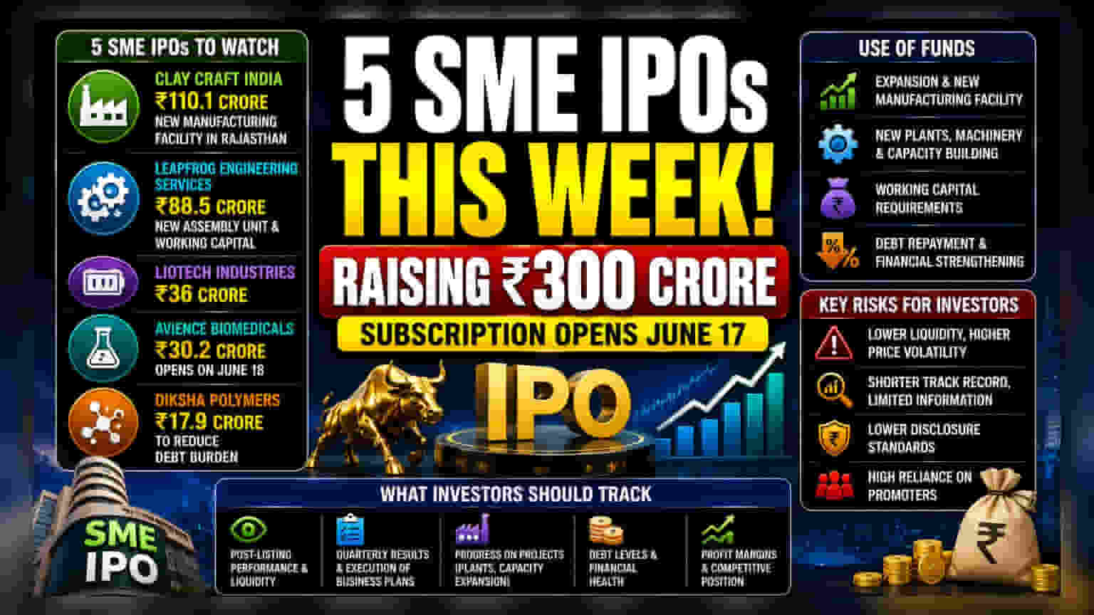 SME IPO ધૂમ: આ સપ્તાહે 5 કંપનીઓ લાવી રહી છે IPO, ₹300 કરોડનું ભંડોળ એકત્ર કરવાની યોજના