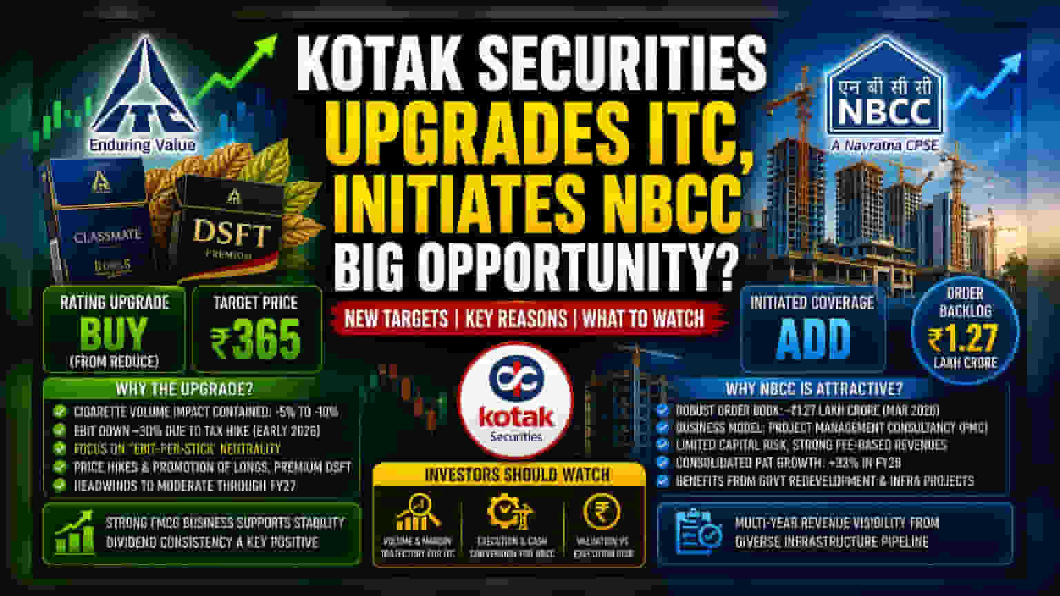 ITC ਅਤੇ NBCC ਲਈ Kotak Securities ਦੀ ਨਵੀਂ ਰੇਟਿੰਗ: ਜਾਣੋ ਕੀ ਹੈ ਅਪਡੇਟ