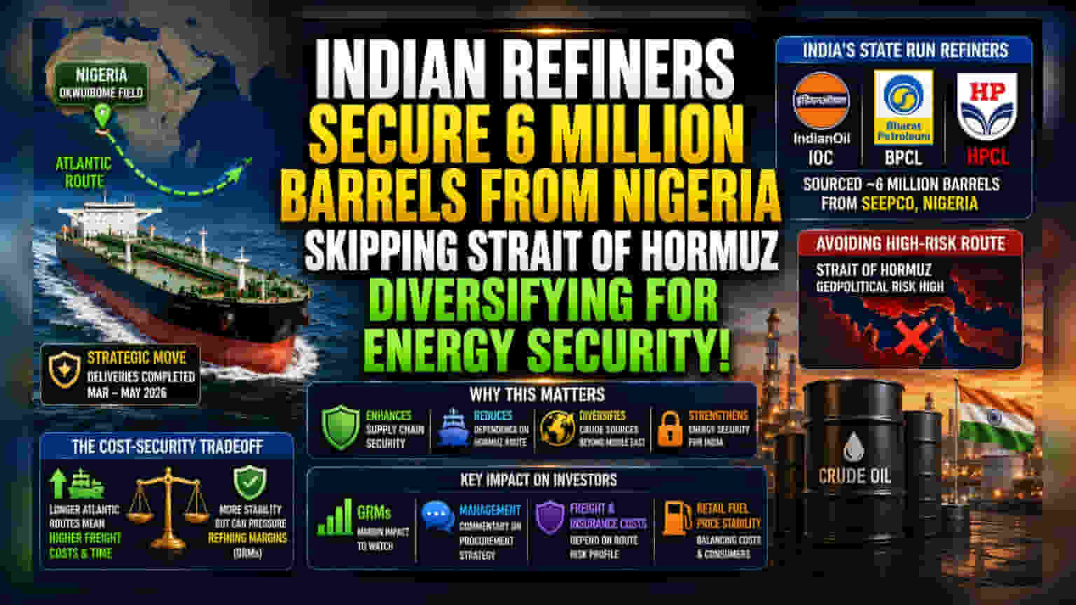 Indian Refiners: ਨਾਈਜੀਰੀਆ ਤੋਂ ਕੱਚਾ ਤੇਲ ਮੰਗਵਾ ਕੇ ਰੂਟ ਦੇ ਖਤਰਿਆਂ ਤੋਂ ਬਚਣ ਦੀ ਕੋਸ਼ਿਸ਼