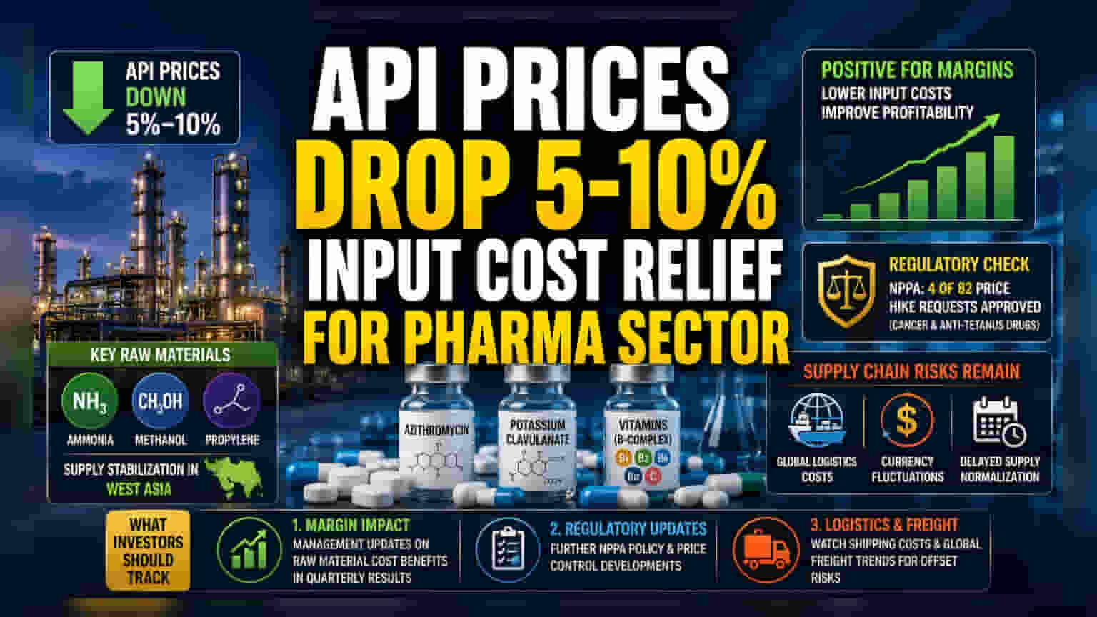 फार्मा कंपन्यांना दिलासा! API च्या किमतीत **5-10%** घट, नफ्यात वाढीची शक्यता