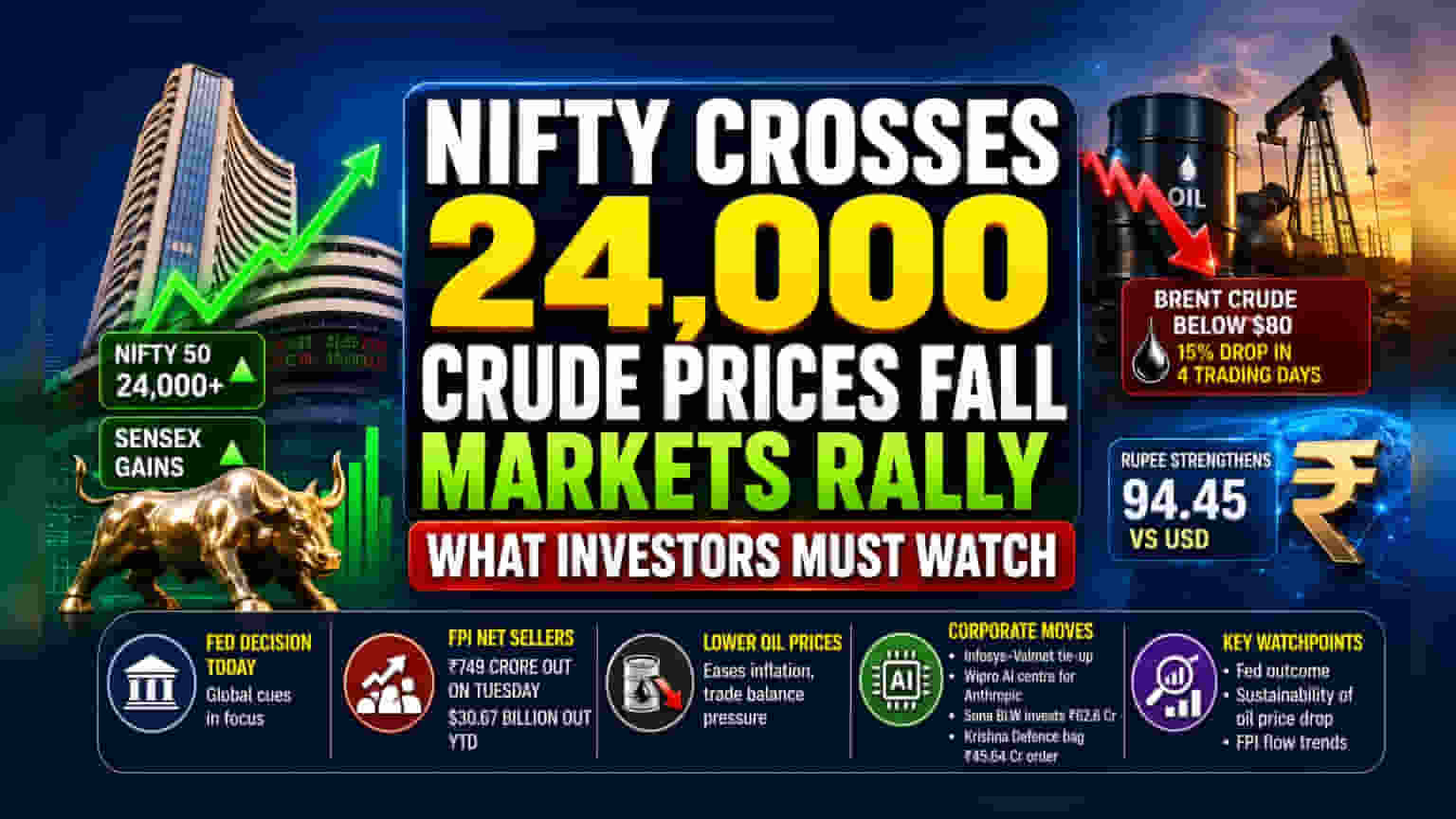 Nifty 24,000 પાર, ક્રૂડ ઓઇલ ભાવ ઘટ્યા: જાણો આ તેજી પાછળનું કારણ અને જોખમ
