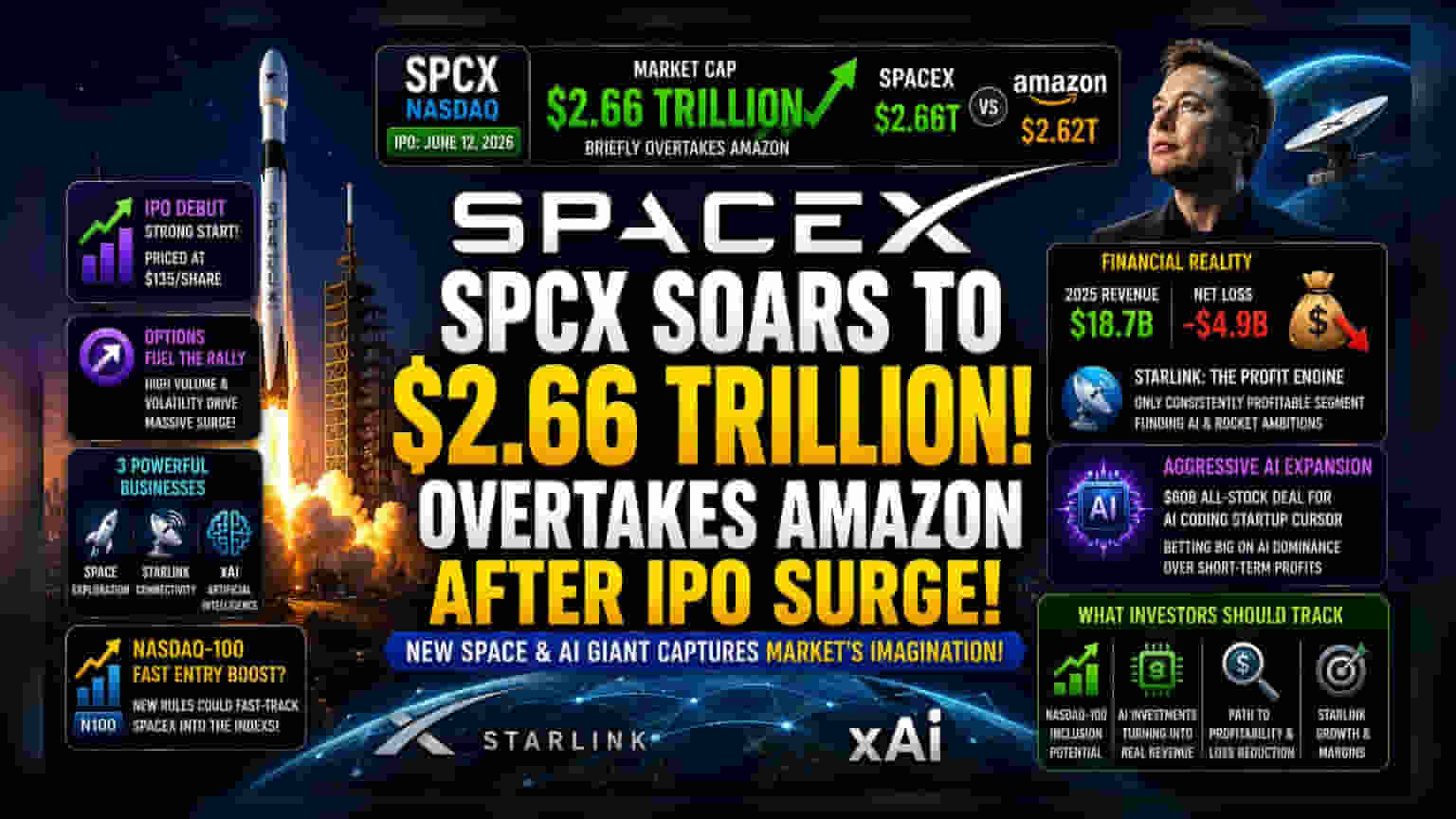 SpaceX का IPO धमाका! $2.6 ट्रिलियन वैल्यूएशन, पर मुनाफे पर सवाल