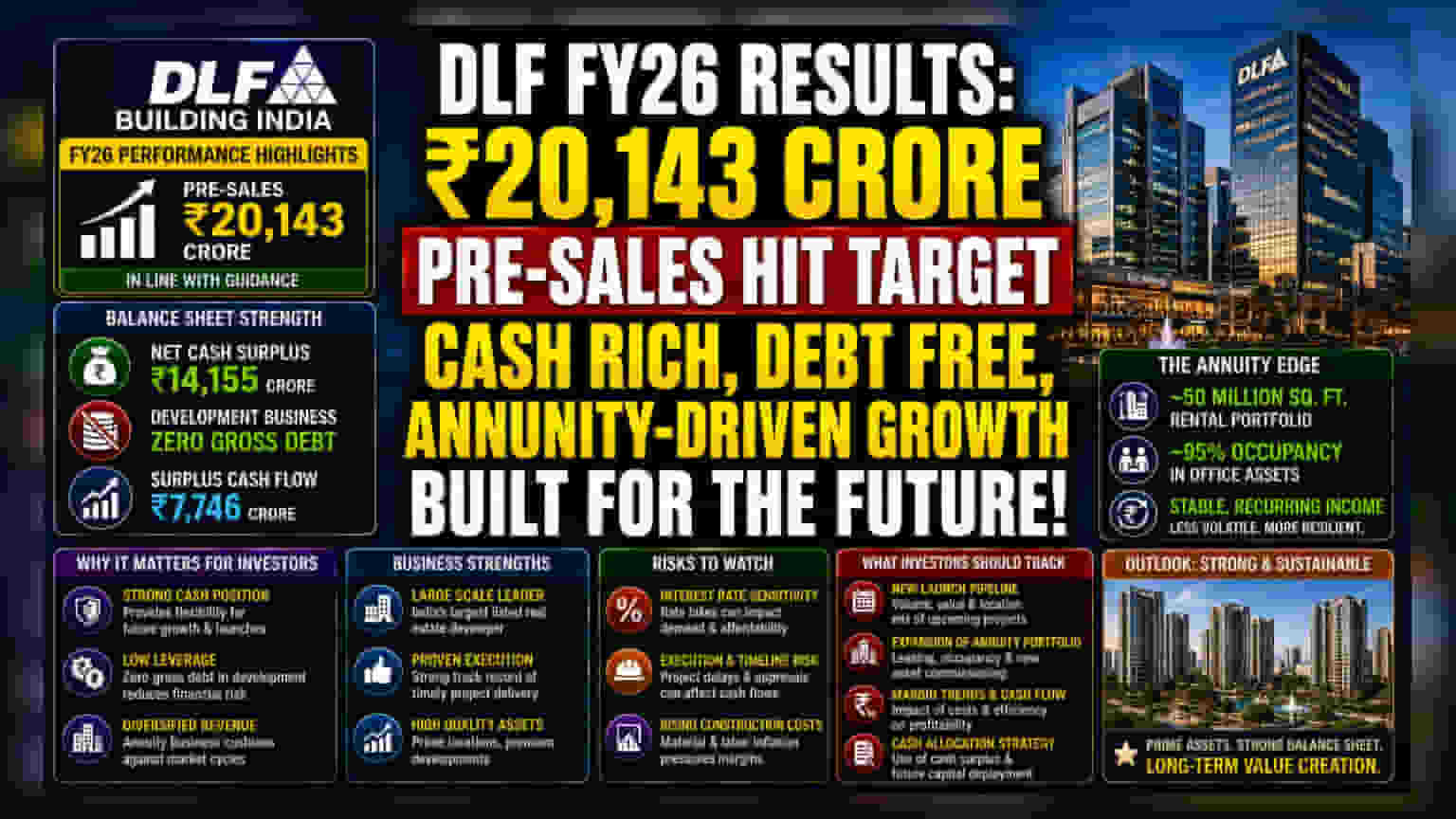 DLF FY26 ఫలితాలు: అమ్మకాలు, నగదు ప్రవాహంలో బలమైన వృద్ధి