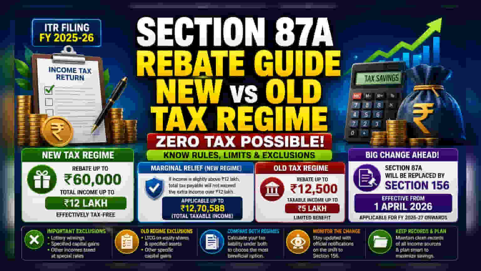 ITR Filing: FY 2025-26 साठी कलम 87A टॅक्स सूट समजून घ्या; नवीन नियम लवकरच!