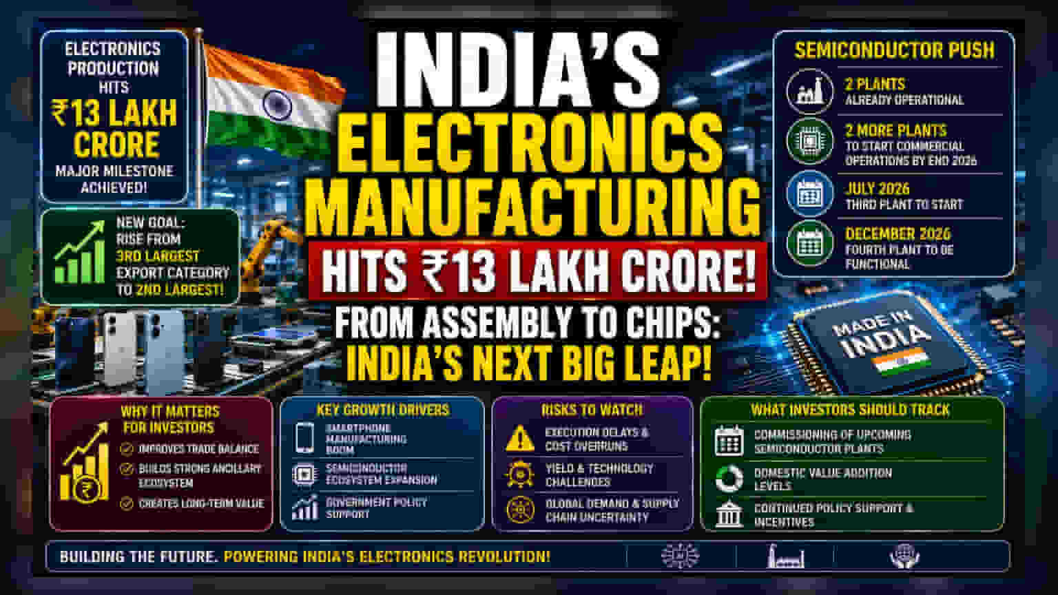 भारताचे इलेक्ट्रॉनिक्स उत्पादन ₹13 लाख कोटींवर! एक्सपोर्टमध्ये बनेल दुसऱ्या क्रमांकाचा मोठा सेक्टर?