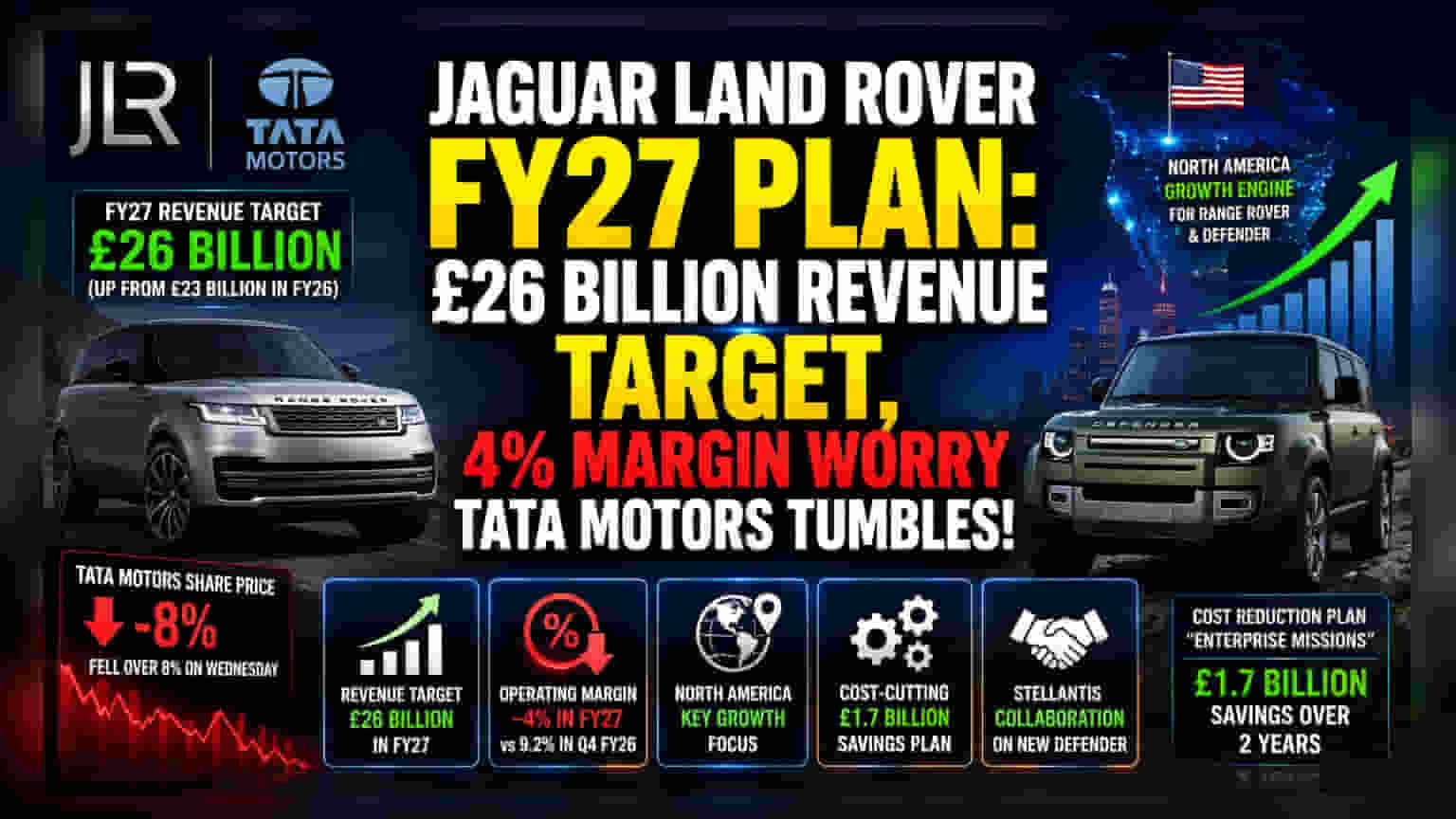 टाटा मोटर्सचे शेअर्स कोसळले! JLR ने FY27 साठी कमी मार्जिनचे दिले संकेत