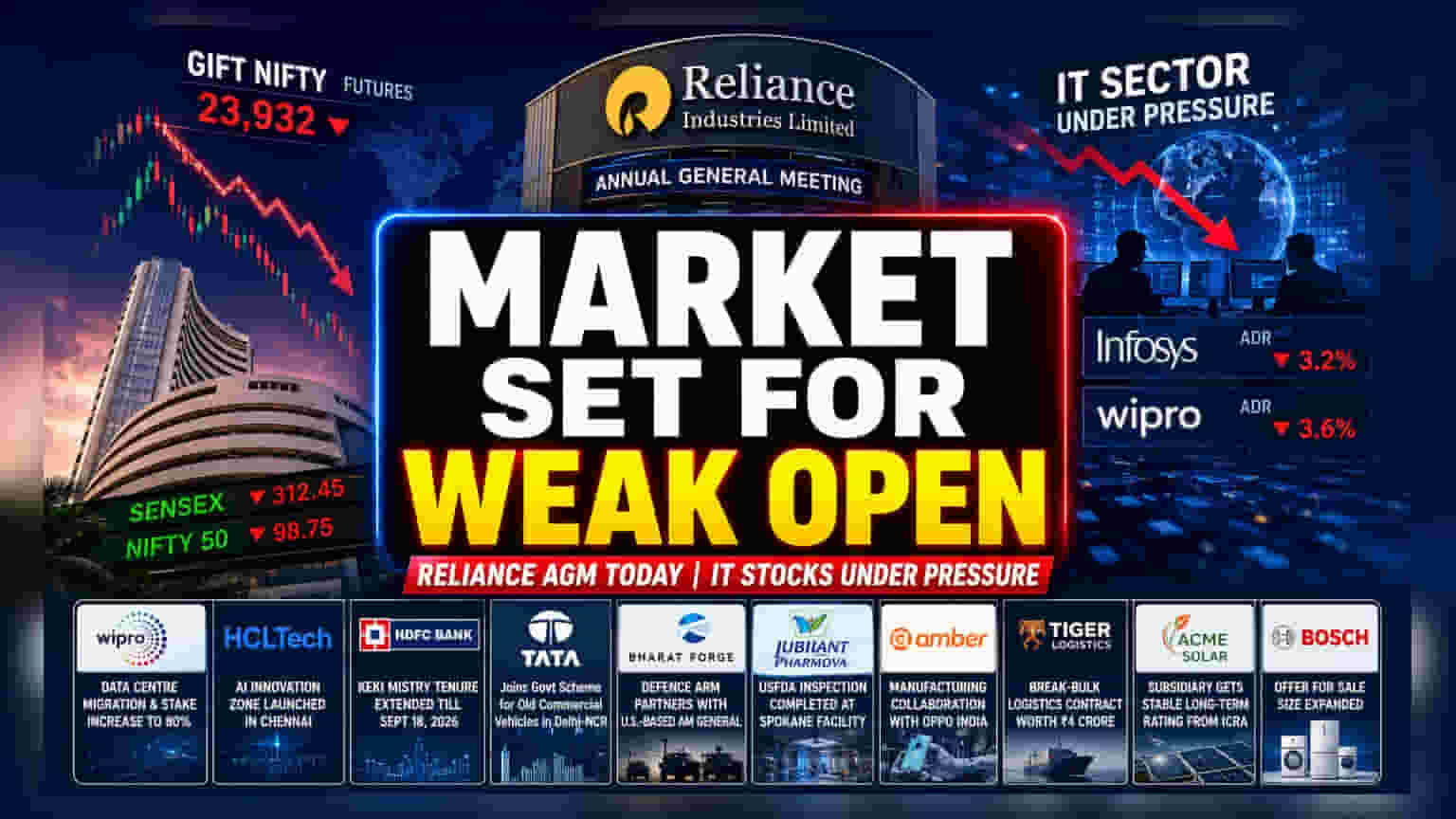 Reliance AGM અને IT સેક્ટરની ચિંતાઓ વચ્ચે બજારમાં સાવચેતી
