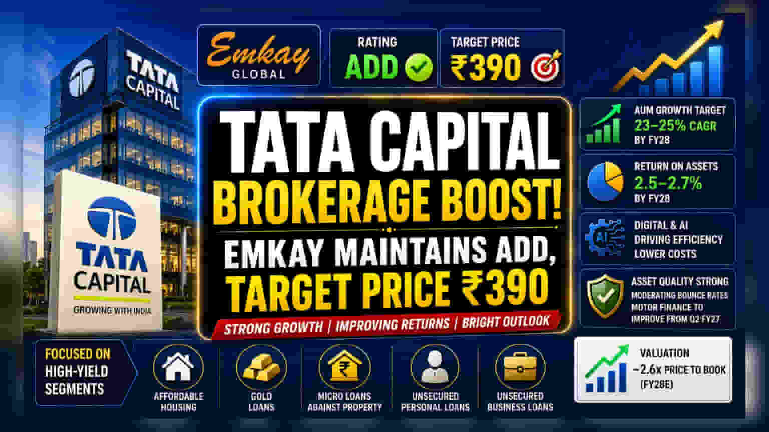 Tata Capital Share Price: Emkay Global નો 'Add' રેટિંગ સાથે ₹390 નો લક્ષ્યાંક