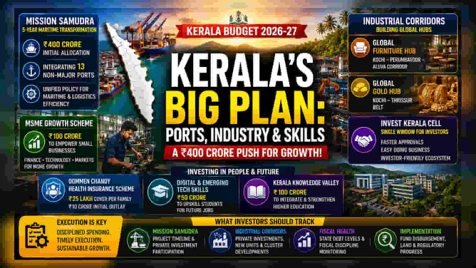 கேரளா பட்ஜெட் 2026: துறைமுகங்கள் மூலம் வளர்ச்சி, புதிய தொழில் பூங்காக்கள் அமைப்பு!